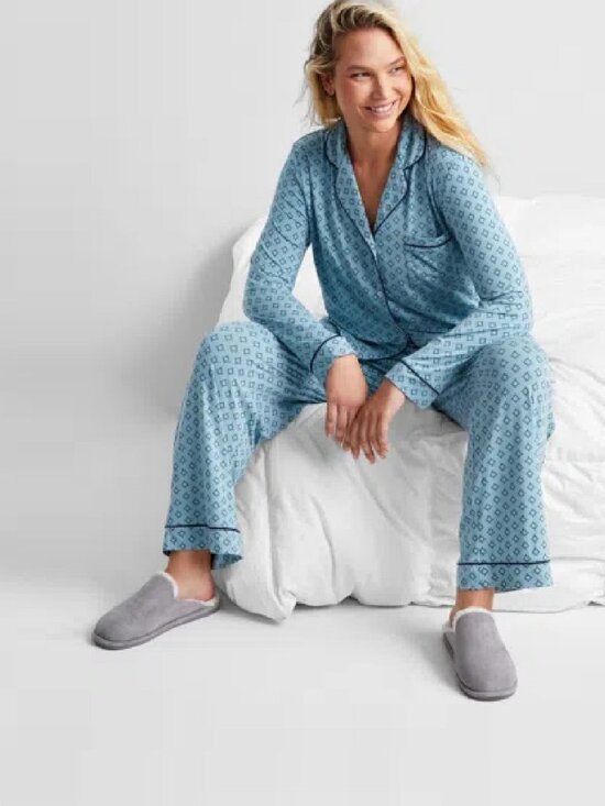 State of Day Other - Sz XXL new State of Day Women's Notched-Collar Pajama Set - Blue Diamond Geo